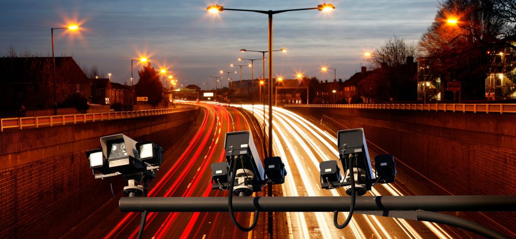 Speed,Camera,Monitoring,Busy,Traffic,Road,At,Night.,Highway,Underpass